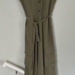 Monteau NEW Olive Green Cargo Jumpsuit Cap Sleeve Silky Pockets Small Belted Utility Photo 0