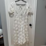 Lulus Gorgeous Elevation NWT size XL White Lace Rosette Puff Sleeve Midi Dress Photo 2