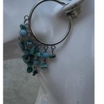 Vintage Silver Hoop Earrings w/Blue & Turquoise Ball Bead Chunks Dangles Blue Photo 5