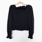 H&M Womens Top M Black Smocked Long Sleeve Off Shoulder Dark Romantic Whimsigoth Photo 5