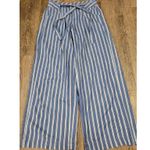 American Eagle  Wide Leg Pant Blue White Striped Belted Fitted Waist 2R Photo 0