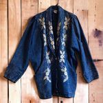 Vintage Y2K Passion Women’s blue Denim‎ Jacket silver Bling flowers size Small Photo 0