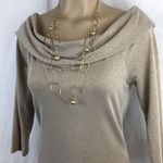 White House | Black Market Tan & Gold Knit Cowl Neck Long Sleeve Sweater Top by White House Black M Photo 3