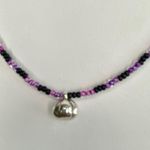 Silver Tone Pumpkin Pendant Black and Purple Colored Beaded Necklace Photo 1