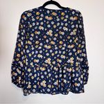 Madewell Blue Yellow Floral Peplum Blouse Womens XS Balloon Sleeve Velvet Trim Photo 1