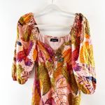 Kourt Robbie Floral Puff Sleeve Mini Dress Red Pink Orange Small Photo 3