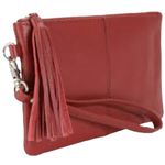 Hadaki "Katy's Leather clutch Deep Red pebbled leather tasseled wristlet NWOT Photo 1