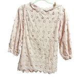 Romantic Pink Floral Appliqué Blouse Cottagecore Vibes Whimsical Scalloped Sz S Photo 9