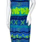 Kathie Lee Dress Women 10 Blue Green Floral‎ Midi Dress Tropical Vacation Cruise Photo 0