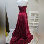 La Femme  Strapless Satin Gown with Pleated Bodice and Slit Size 4 NWOT Wine Red Photo 3