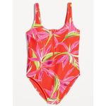 Old Navy Womens Red Floral Half Zip One Piece Swimsuit sz L Vacation Beach Photo 2
