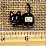 None Black Cat Butt Kiss Me Sign Enamel Pin Photo 1