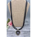 None Multi Strand Bead Necklace Silver Tone Black Large Heart Pendant Whimsigoth Photo 5