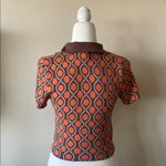 Princess Polly Retro Geometric Knit Polo Top Brown & Orange Y2K Photo 6
