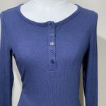 Pretty Garden Women’s Henley Top Long Sleeve Blue Ribbed Size Small NWT Photo 1