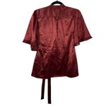 BCBG Max Azria Burgundy Satin Babydoll Wrap Flutter Sleeve Blouse Size Small Photo 1