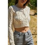 PacSun  John Galt Cream Agnes Chunky Corded Rib Sweater Pointelle Crop Cardigan Photo 1
