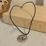 Millefiori Glass Charm Pendant Necklace Vintage “Dahlia” Leather Strand Italian Classi Yellow Photo 2