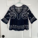 Free People  Pennies Squel Navy Sheer Embroidered Top Size Small Photo 1