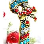 Candy Cane Brooch Pin New Christmas Jewelry Crystal Accents Candyland Ca… Red Photo 1