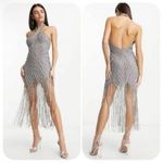 ASOS NEW NWT  Design Halter Crystal Embellished Fringe Dress In Silver Photo 2