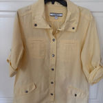 Croft & Barrow  Yellow Linen Blend Roll Tab Pocket Utility Button Up Women Size M Photo 0
