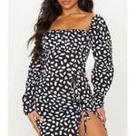 Pretty Little Thing NWT Black & White Seed Print Bow Detail Side Split Bodycon Dress Size 16 Photo 0