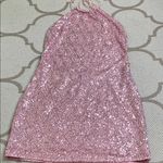 Edikted  Sparkling Pink Sequin Open Back Halter Mini Dress, size large Photo 4