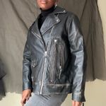 ZARA  Washed out Black Distressed Faux Leather Moto Jacket Size Large Photo 2