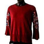 NWOT Belle by Kim Gravel Burgundy Embroidered Floral Bell Sleeve Sweater Size 8 Red Photo 2