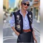 ZARA  Black Sherpa Suede Vest Embroidered floral boho Shearling Photo 2