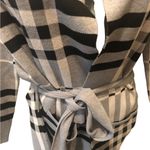 Papillon Plaid Knit Hoodie Cardigan Belted Black White Gray Size S Casual Photo 4