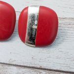 Vintage Earrings For Pierced Ears Red Rounded Square Shape Photo 2