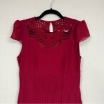Karen Millen  Red Pleated Mini Dress Womens 8 Formal Cut Outs Short Sleeve Twee Photo 1