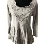 Anthropologie Meadow Rue Crochet Tiered Long Sleeve Top XS Women’s Gray Photo 1