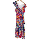 LULUS Radiant Floral Flower Chiffon Ruffles Maxi Dress Ruby Red Size Medium NEW Photo 2