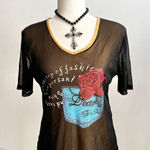 Black Mesh Floral‎ Top, Y2K 2000s Indie Sleaze Gothic Coquette Large Photo 0