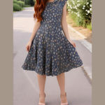 Loft Dress Floral Gray Cap Sleeve Woman's Size Small Lined Summer Open Back Photo 1