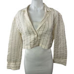 ZARA Women's Cream Striped Crinkled Long Sleeve Cropped Blazer Shirt Top Size XS Photo 0
