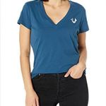 True Religion Poseidon Blue Pop Metallic Puff Buddha V Neck Tee Shirt Size Small Photo 0