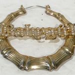 RETRO CRYSTAL Gold Tone BABY GIRL BAMBOO DOOR KNOCKER 80's HOOP EARRINGS Photo 1