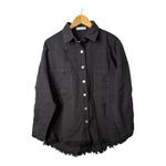 T&C Apparel Black Distressed Denim Jacket Frayed Button Women Size Medium NWOT Photo 4
