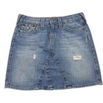 True Religion  Joey Skirt Blue Denim Jean Size 27"‎ Light Wash Distressed USA Photo 0