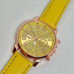 Geneva women rose gold tone 40mm watch yellow dial leather band running Photo 1