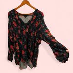 Torrid  black floral roses smocked high low tunic mini dress vneck button front Photo 2