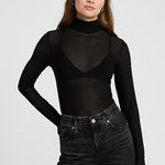 ZARA Black Sheer Mesh Turtleneck Long Sleeve Top – Size M Photo 0