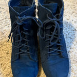 JustFab Faux Suede Lace Up Wedge Booties 9 navy blue Photo 0