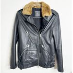 All Saints Sherwood Leather Biker Jacket with Fur Collar in Black Size Small Photo 3