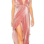 MISA Los Angeles  Carolina Pink Crushed Velvet Ruffle Wrap Maxi Dress Small Photo 0