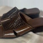 Talbots  Made in Italy Brown Woven Leather Slides Heeled Sandals 7M Square Toe Photo 0
